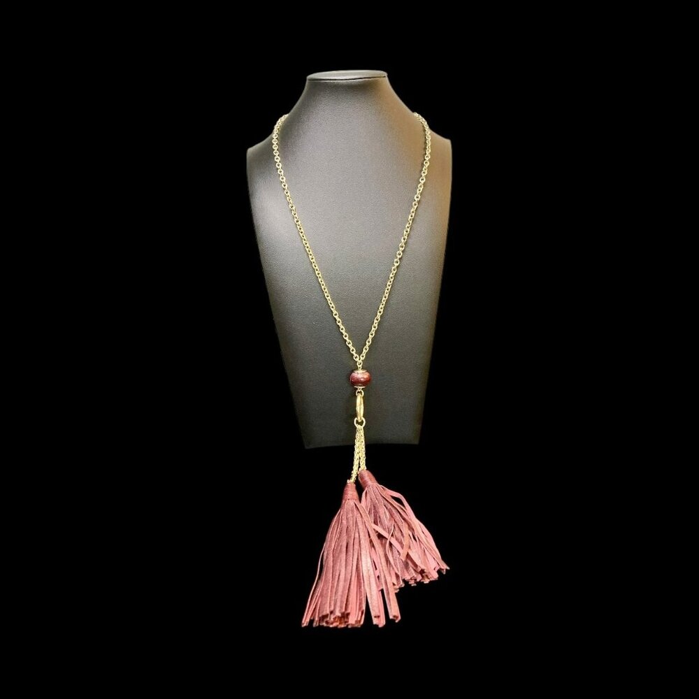WHBM Gold Chain Necklace Burgundy Tassels -254